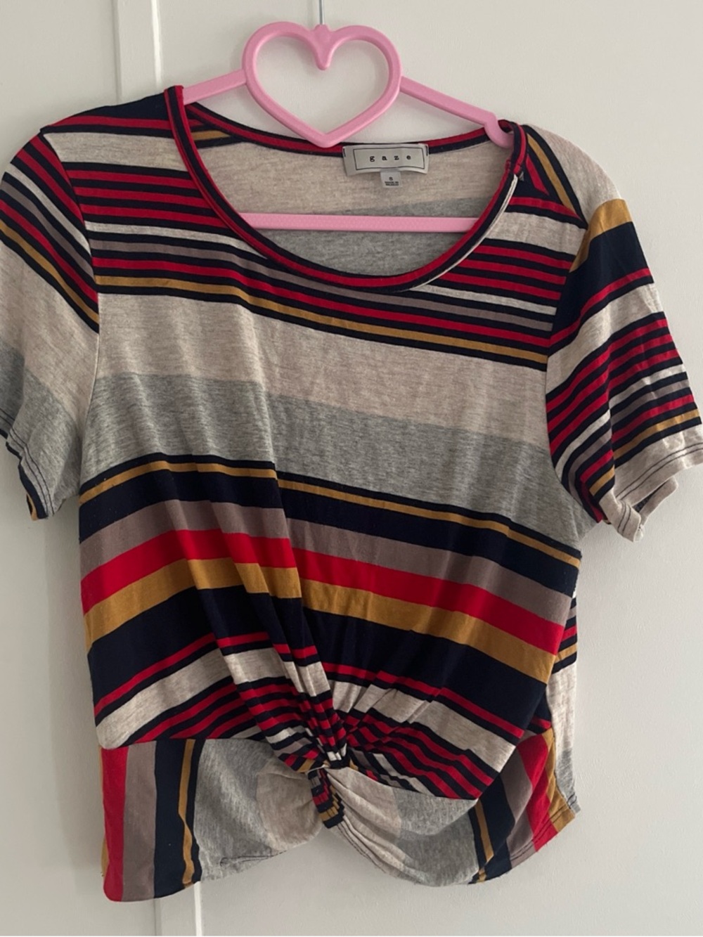 Casual Striped Knot-Front Tee - Multi Color